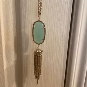 Light teal color gold Kendra Scott Long tassel pendant necklace
